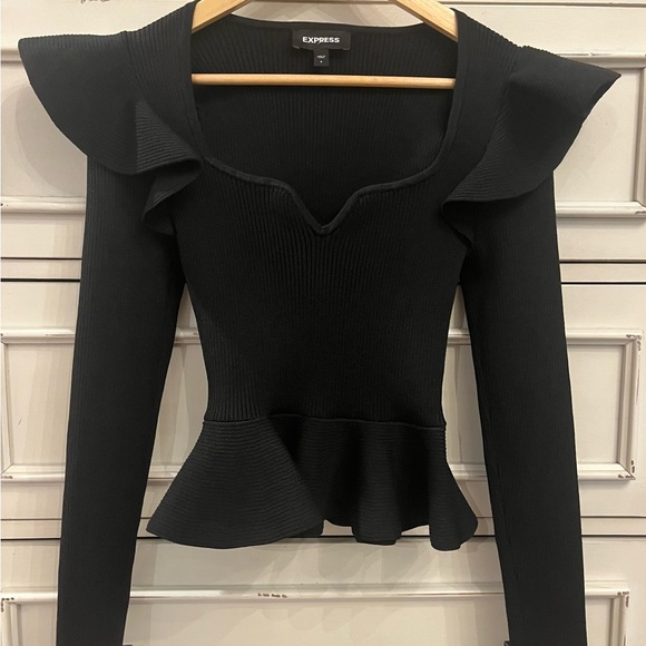 Express Classy Black Sweater Top with Ruffle edging! - Picture 4 of 5